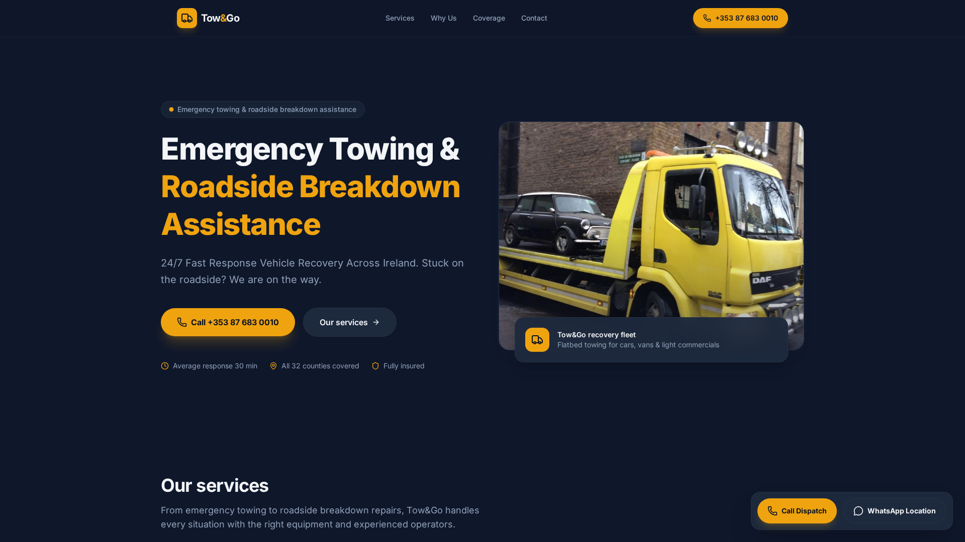 Tow & Go car breakdown assistance and recovery dublin